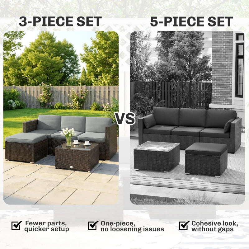 Outsunny 3 Pieces Garden Furniture Set w/ Cushions, PE Rattan Wicker Conversation Corner Sofa Set