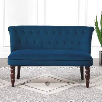HOMCOM Velvet 2 Seater Sofa, Button Tufted Wingback Loveseat with Rubber Wood Legs for Living Room, Bedroom