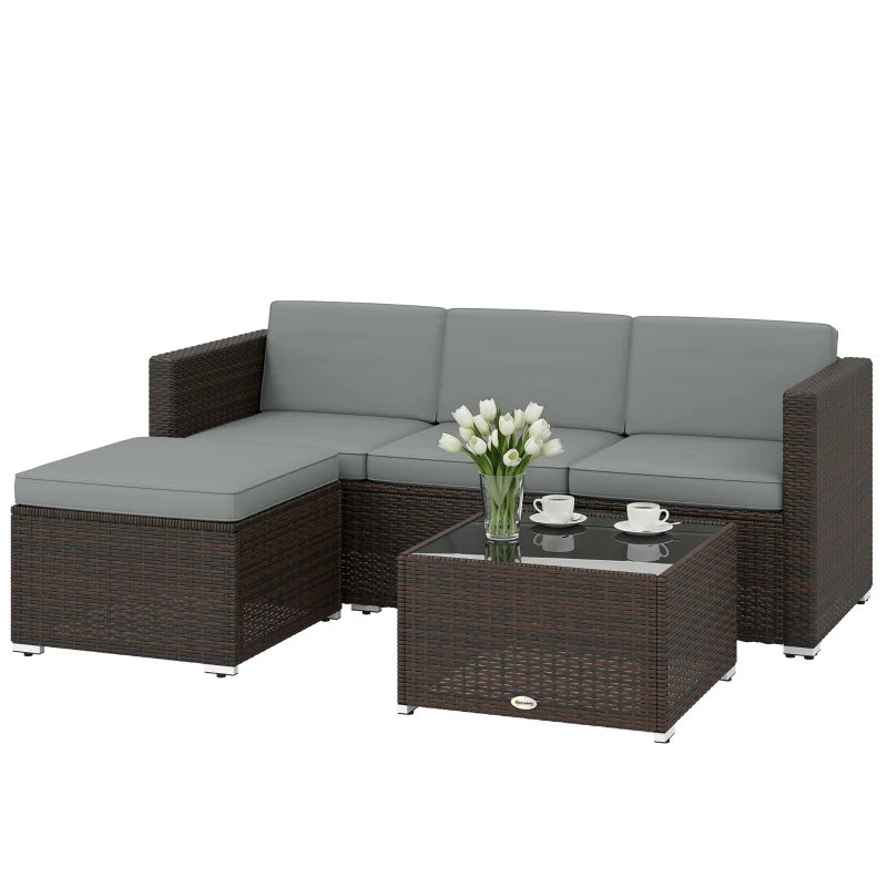 Outsunny 3 Pieces Garden Furniture Set w/ Cushions, PE Rattan Wicker Conversation Corner Sofa Set