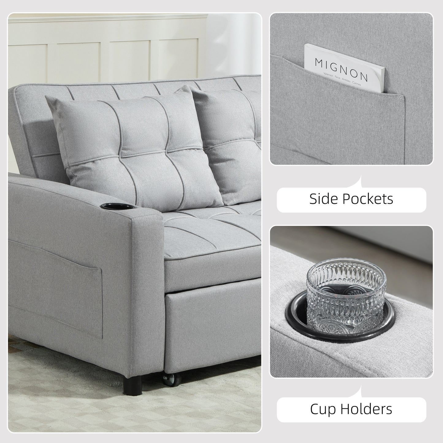 HOMCOM Two-Seater Pull-Out Sofa Bed