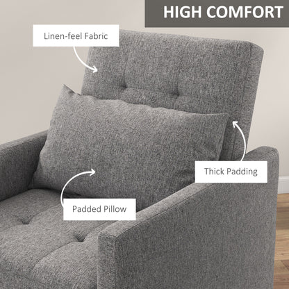 HOMCOM 3-In-1 Single Chair Bed with Adjustable Backrest, Pillow and Footrest for Living Room, Grey