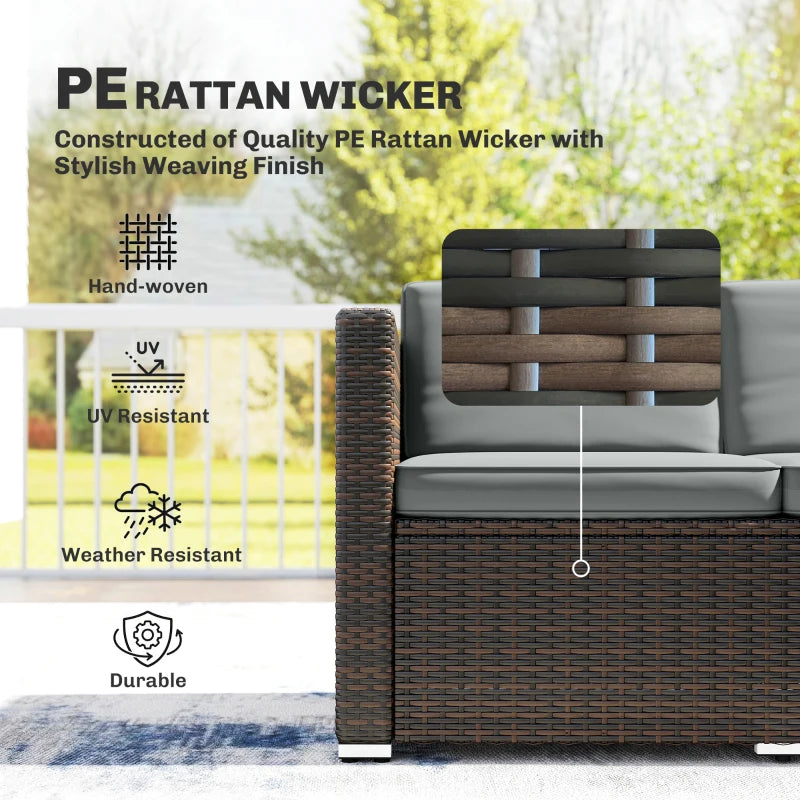 Outsunny 3 Pieces Garden Furniture Set w/ Cushions, PE Rattan Wicker Conversation Corner Sofa Set