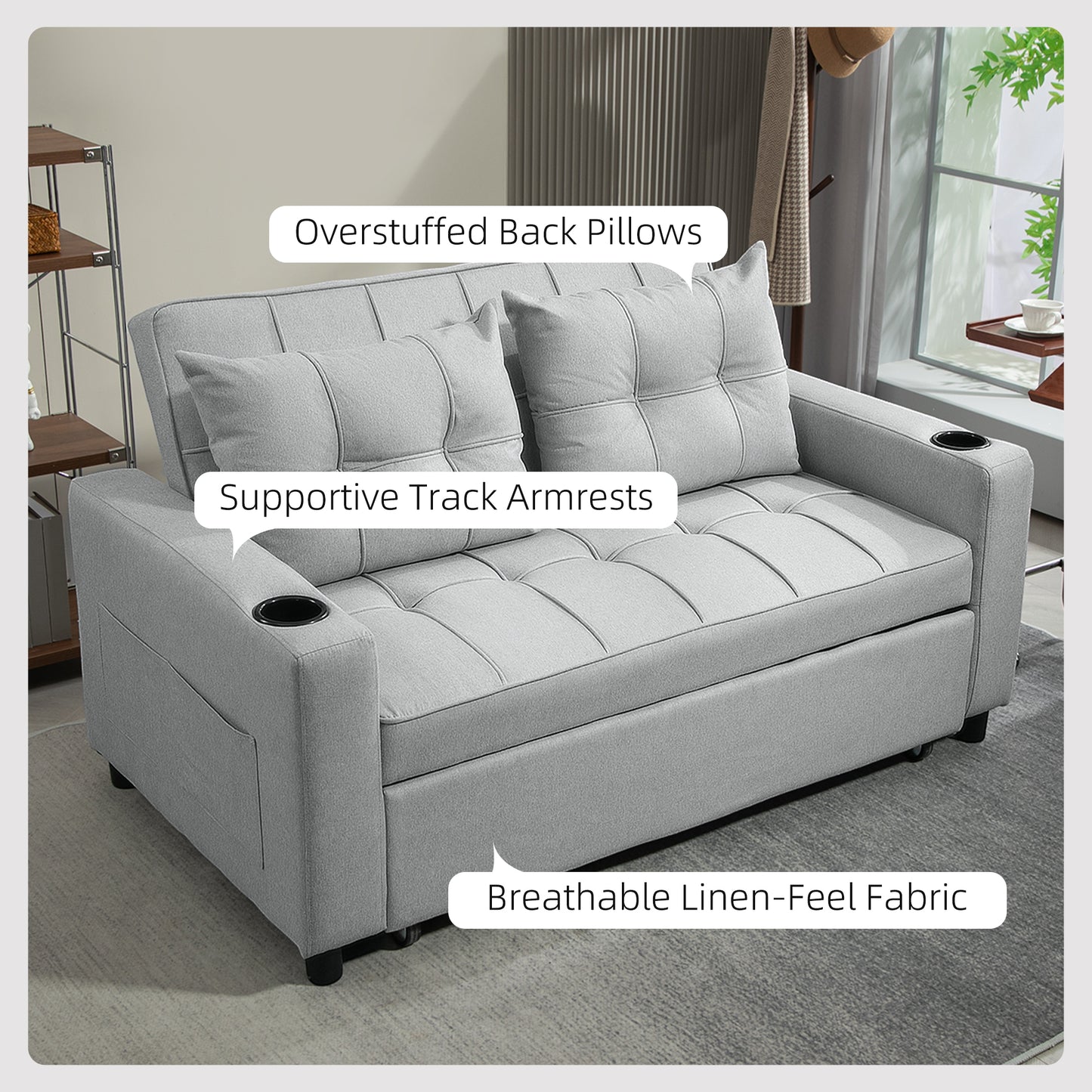HOMCOM Two-Seater Pull-Out Sofa Bed