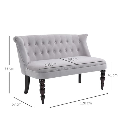 HOMCOM Velvet 2 Seater Sofa, Button Tufted Wingback Loveseat with Rubber Wood Legs for Living Room, Bedroom