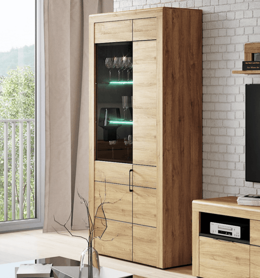 Large Oak Effect 2 Door Display Cabinet