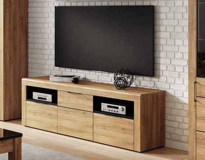 Large Oak TV cabinet with 2 drawers