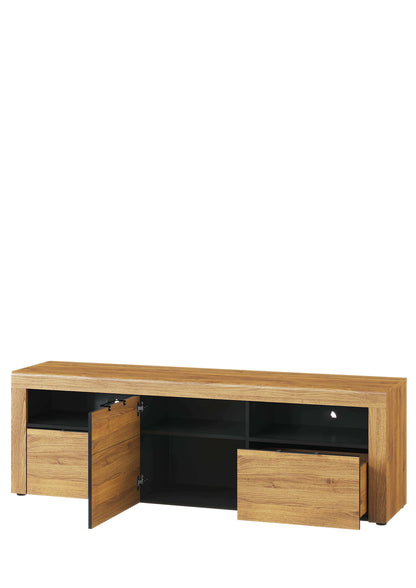 Large Oak TV cabinet with 2 drawers