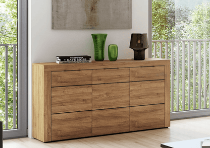 Large Oak Effect 3 Drawer Sideboard