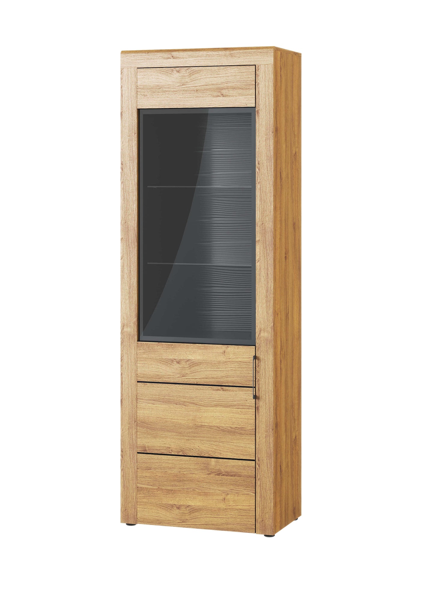 Tall Oak Effect 1 Door Display Cabinet