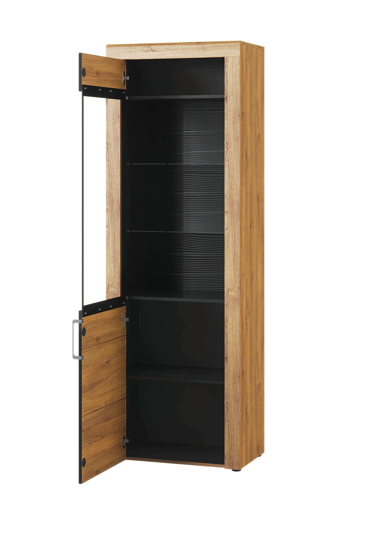 Tall Oak Effect 1 Door Display Cabinet