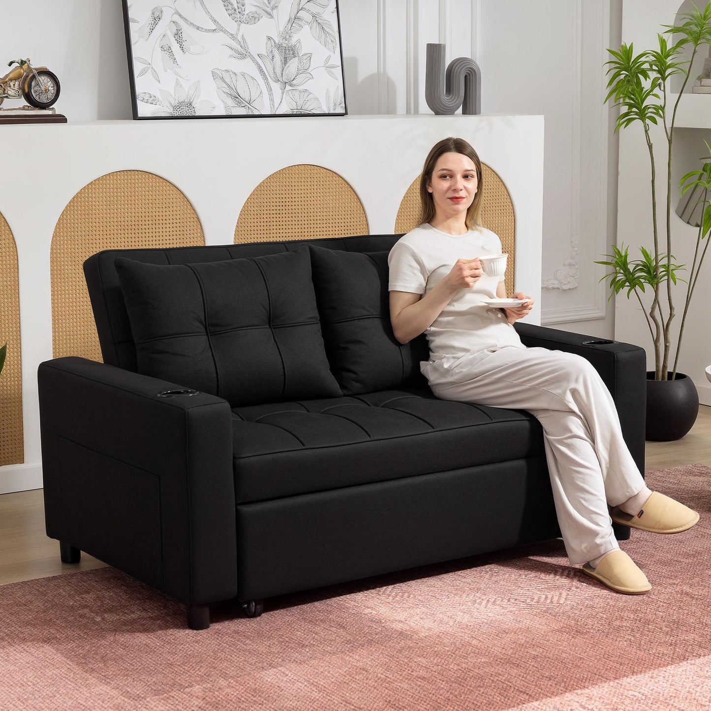 HOMCOM Two-Seater Pull-Out Sofa Bed