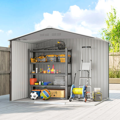 Outsunny 8 x 6ft Galvanised Steel Shed, with Double Door - Light Grey