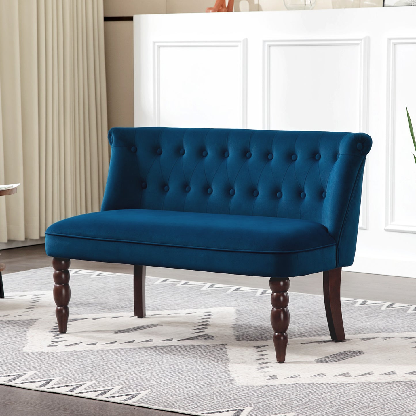 HOMCOM Velvet 2 Seater Sofa, Button Tufted Wingback Loveseat with Rubber Wood Legs for Living Room, Bedroom