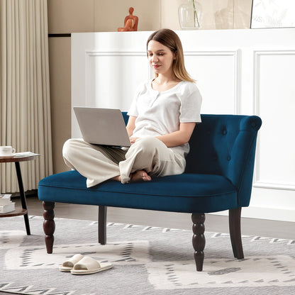HOMCOM Velvet 2 Seater Sofa, Button Tufted Wingback Loveseat with Rubber Wood Legs for Living Room, Bedroom