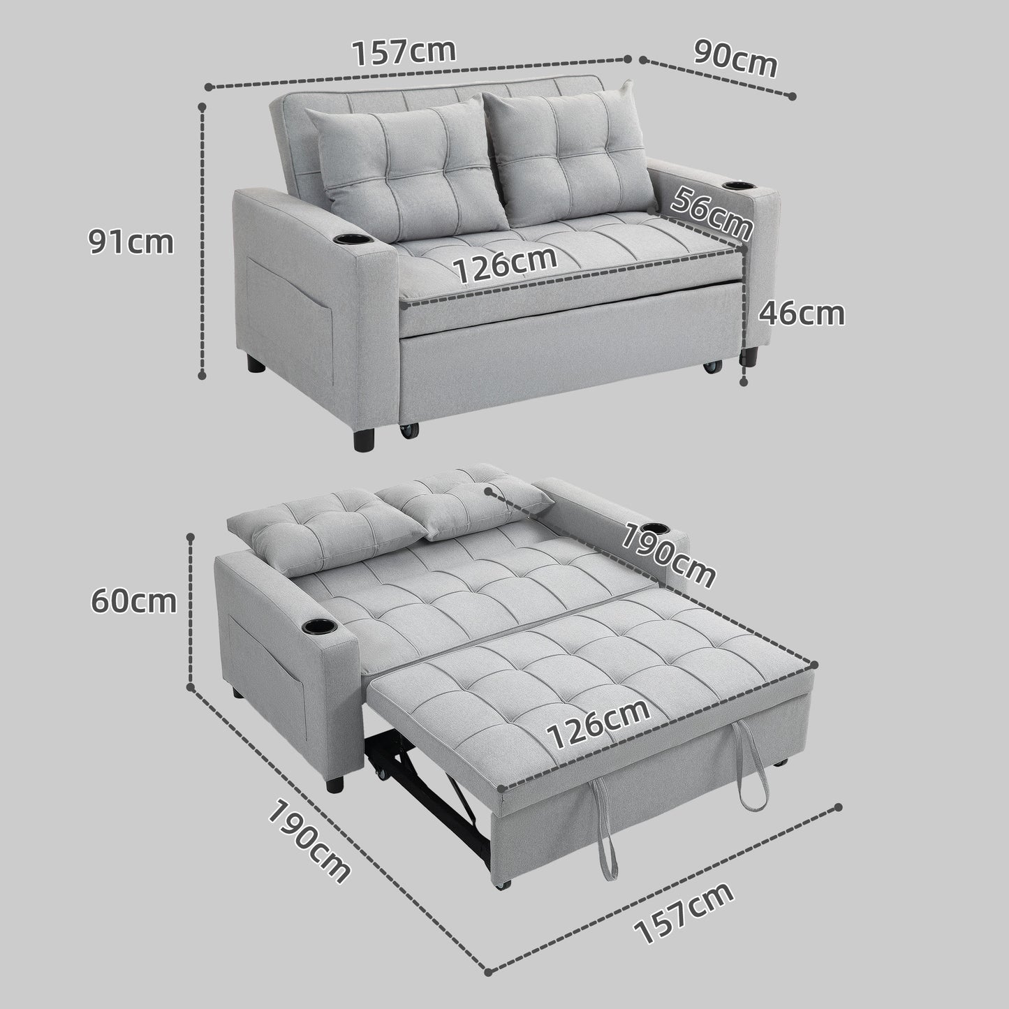 HOMCOM Two-Seater Pull-Out Sofa Bed