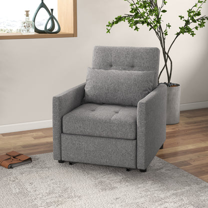 HOMCOM 3-In-1 Single Chair Bed with Adjustable Backrest, Pillow and Footrest for Living Room, Grey