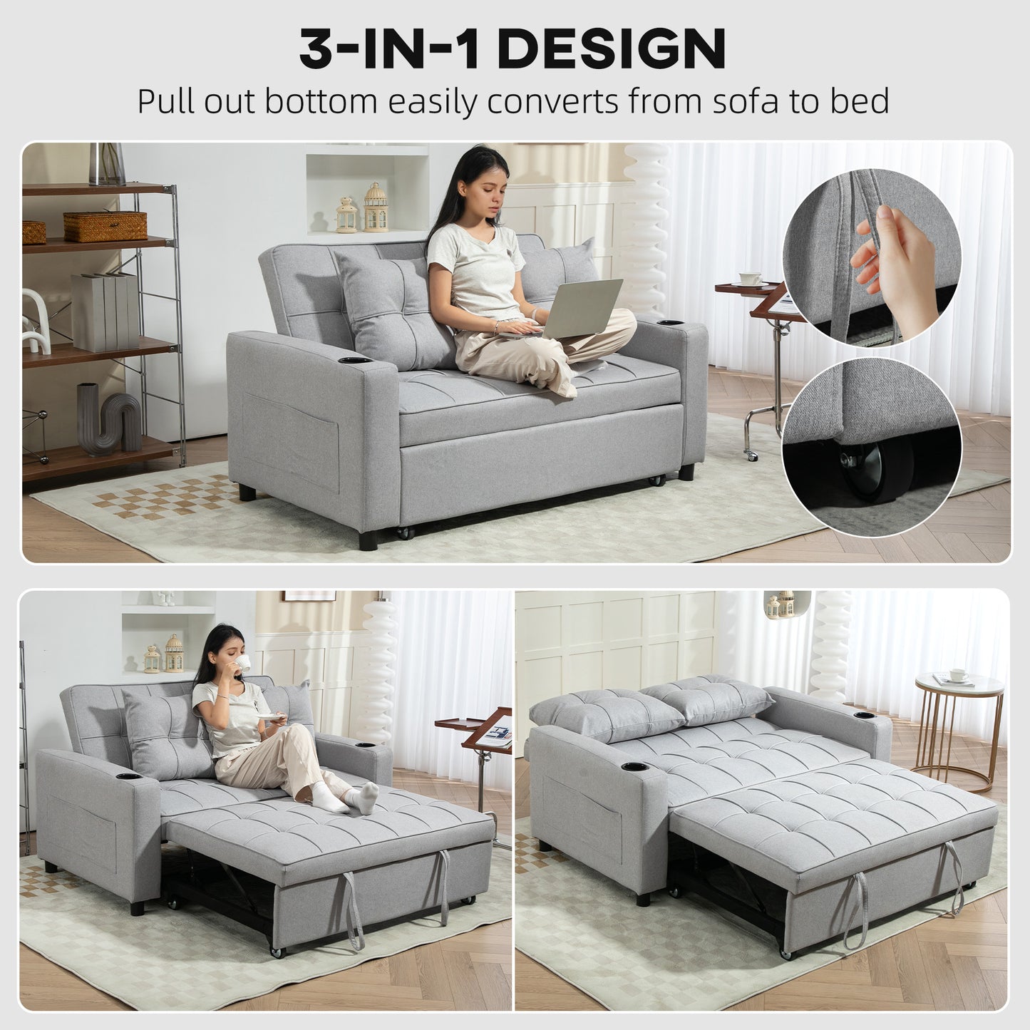 HOMCOM Two-Seater Pull-Out Sofa Bed