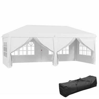 Outsunny 3 x 6 m Pop Up Gazebo with Sides and Windows, Height Adjustable Party Tent with Storage Bag for Garden, Camping, Event, White