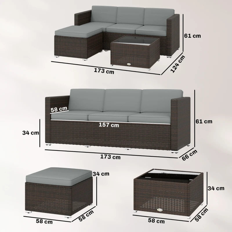 Outsunny 3 Pieces Garden Furniture Set w/ Cushions, PE Rattan Wicker Conversation Corner Sofa Set