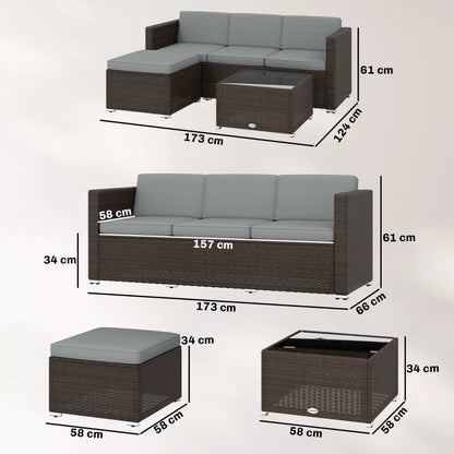 Outsunny 3 Pieces Garden Furniture Set w/ Cushions, PE Rattan Wicker Conversation Corner Sofa Set