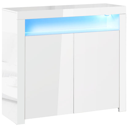 HOMCOM LED Storage Cabinet, Cupboard with High Gloss Front and RGB Lighting, Modern Sideboard for Entryway, Dining Area, Living Room, White