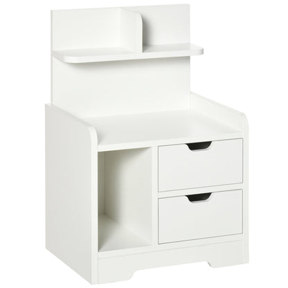 HOMCOM Bedside Table, Small Bedside Cabinet with 2 Drawers and Storage Shelves, Accent Table for Living Room, Bedroom, White