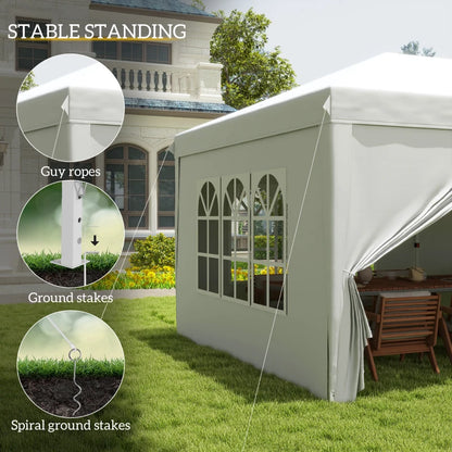 Outsunny 3 x 6 m Pop Up Gazebo with Sides and Windows, Height Adjustable Party Tent with Storage Bag for Garden, Camping, Event, White