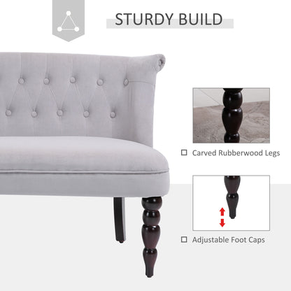 HOMCOM Velvet 2 Seater Sofa, Button Tufted Wingback Loveseat with Rubber Wood Legs for Living Room, Bedroom