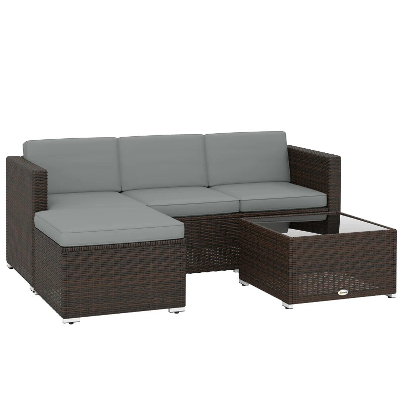 Outsunny 3 Pieces Garden Furniture Set w/ Cushions, PE Rattan Wicker Conversation Corner Sofa Set