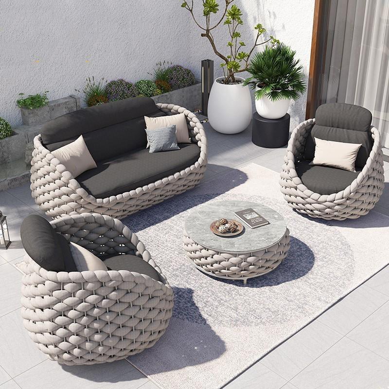 Marbella Textilene Rope Woven Outdoor Sofa Set, Grey | Weilai Concept