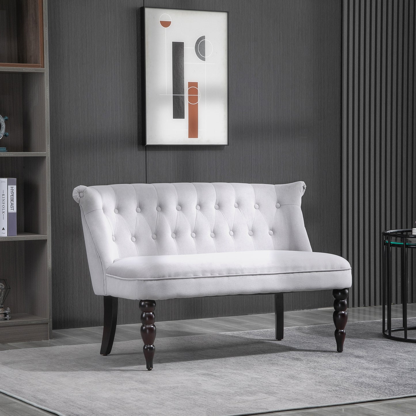 HOMCOM Velvet 2 Seater Sofa, Button Tufted Wingback Loveseat with Rubber Wood Legs for Living Room, Bedroom