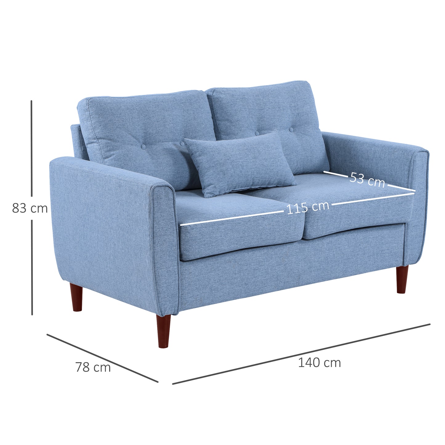 HOMCOM 2 Seater Sofa Double Sofa Loveseat Fabric Wooden Legs Tufted Design for Living Room, Dining Room, Office