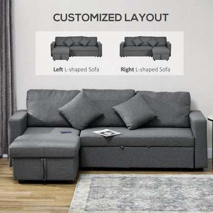HOMCOM 3 Seater Sofa Bed with Storage, Delivered to Your Home for Free, Dark Grey