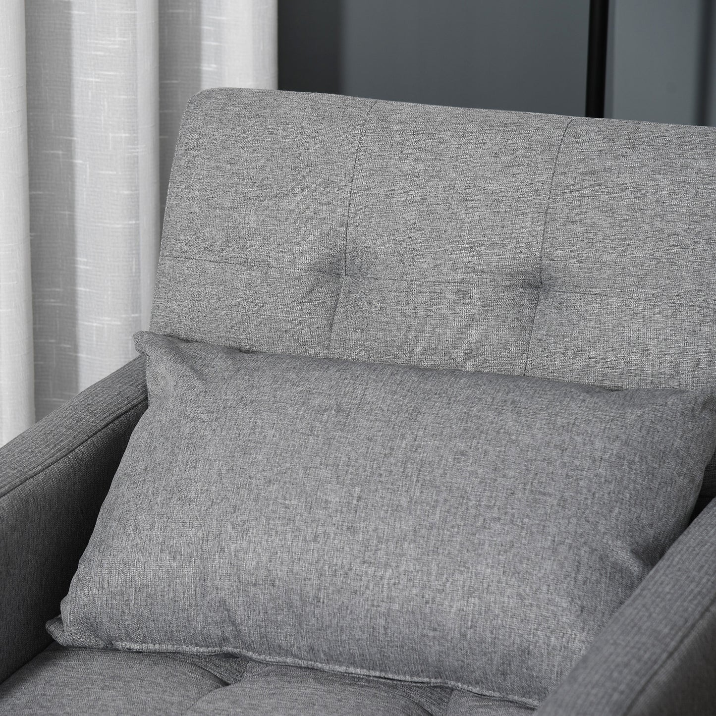 HOMCOM 3-In-1 Single Chair Bed with Adjustable Backrest, Pillow and Footrest for Living Room, Grey