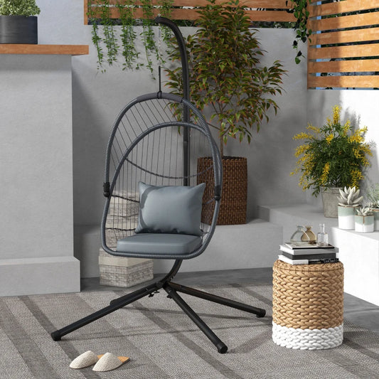 Outsunny Single Egg Chair, with Steel Frame Stand - Grey